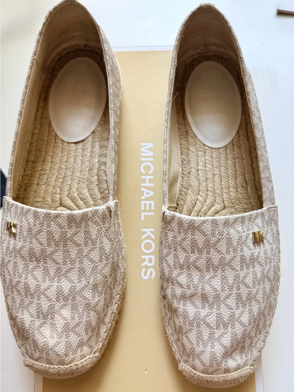 Michael Kors Neutral Beige Logo Espadrille Slip-Ons